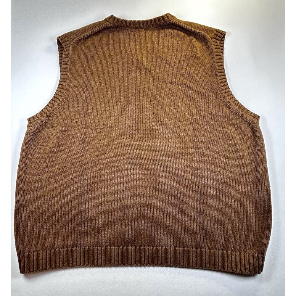 Vintage Lands End V-neck Sweater Vest Brown Tan 100% Cotton Hong Kong Mens XXL - Picture 2 of 9